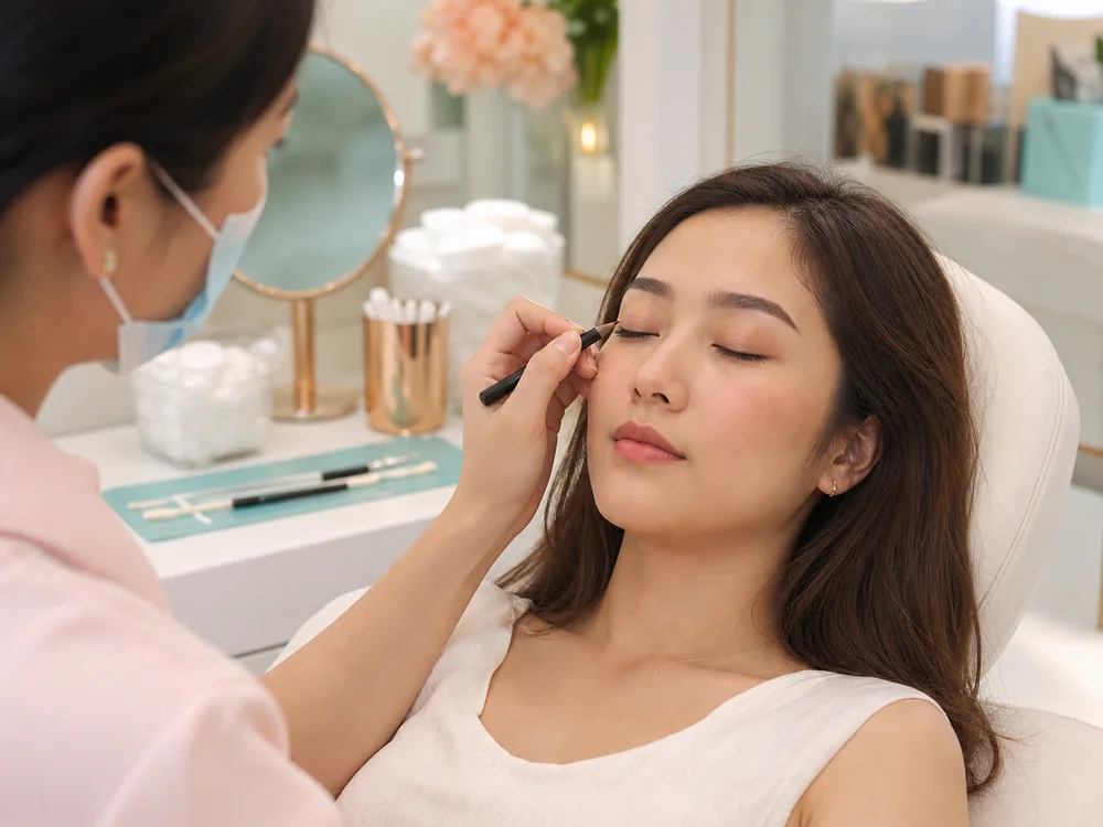 Semi-permanent eyeliner consultation and preparation