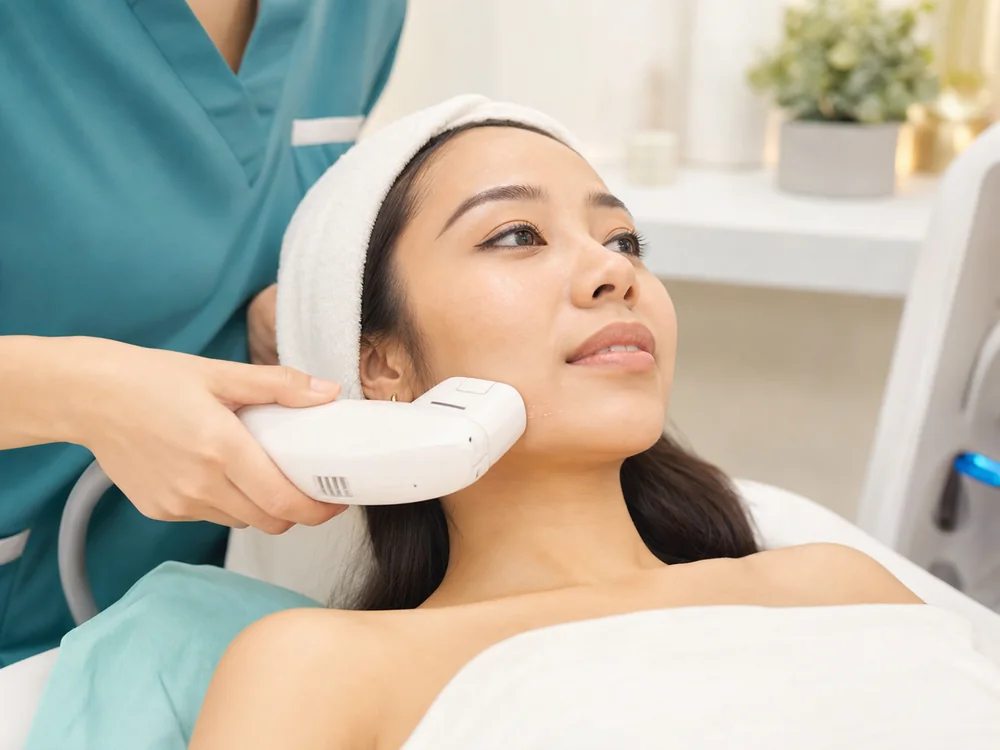 HIFU lifting treatment around jawline and cheek area