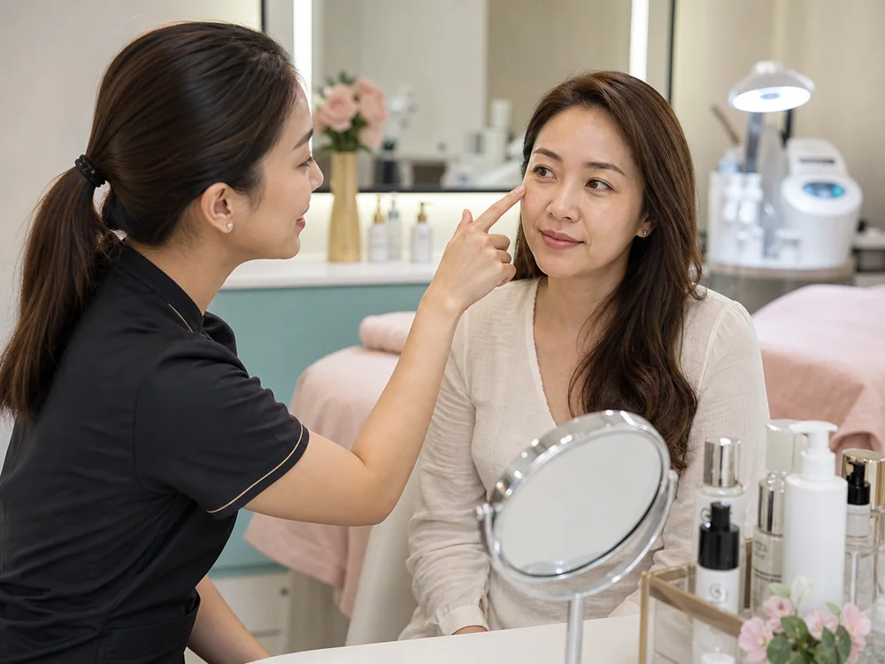 Fine-line and wrinkle reduction consultation in a beauty studio